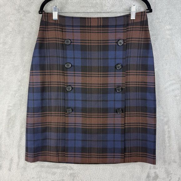 Brooks Brothers Dresses & Skirts - Vintage Brooks Brothers Wool Plaid Skirt Double-Breasted Button Front Size 8